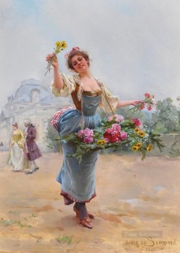 Landscapes Painting - Louis Marie Schryver The Flower Girl 3 Parisienne